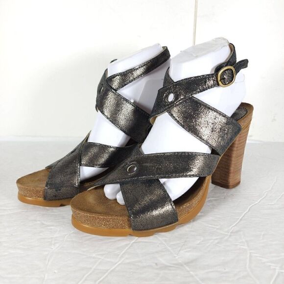 Fly London Women's 39 US8,5 Metallic Leather Platform CrisCross Slingback Sandal - Picture 1 of 14